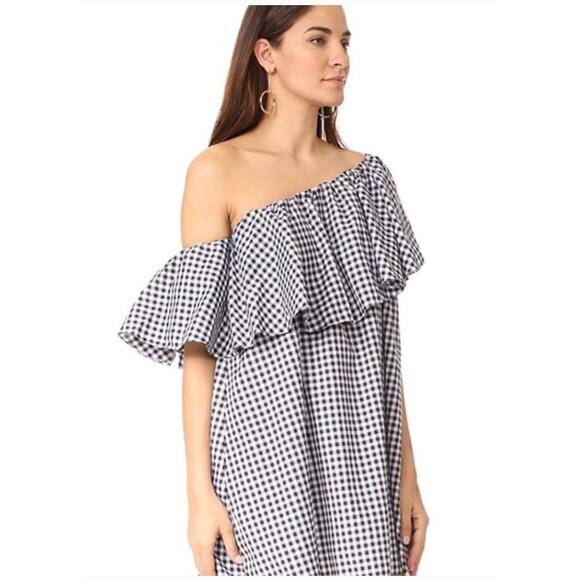 MLM Label Maison Gingham One Shoulder Mini Dress Womens Medium Black White - Picture 4 of 11